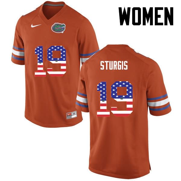 NCAA Florida Gators Caleb Sturgis Women's #19 USA Flag Fashion Nike Orange Stitched Authentic College Football Jersey ZSS1864DT